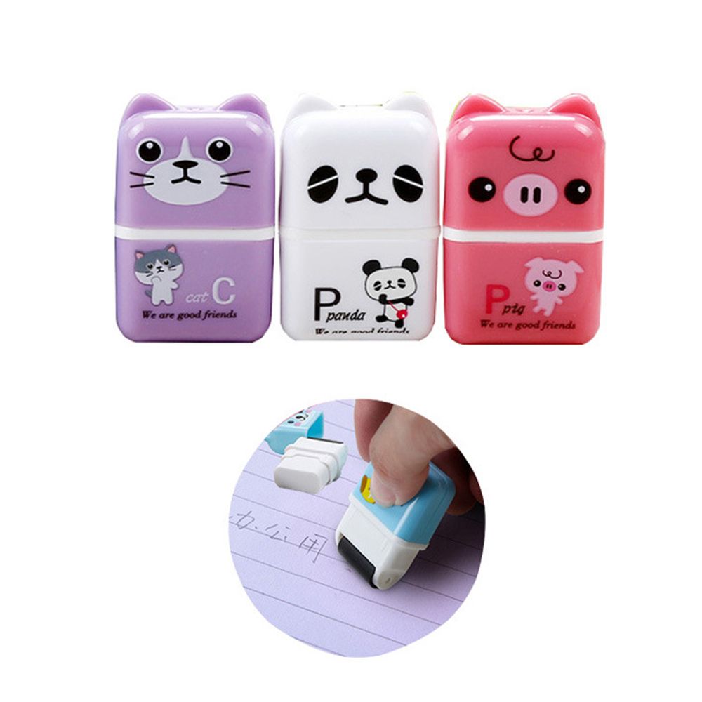 6pcs Cute Animal Pencil Eraser Cartoon Small Roller Erasers