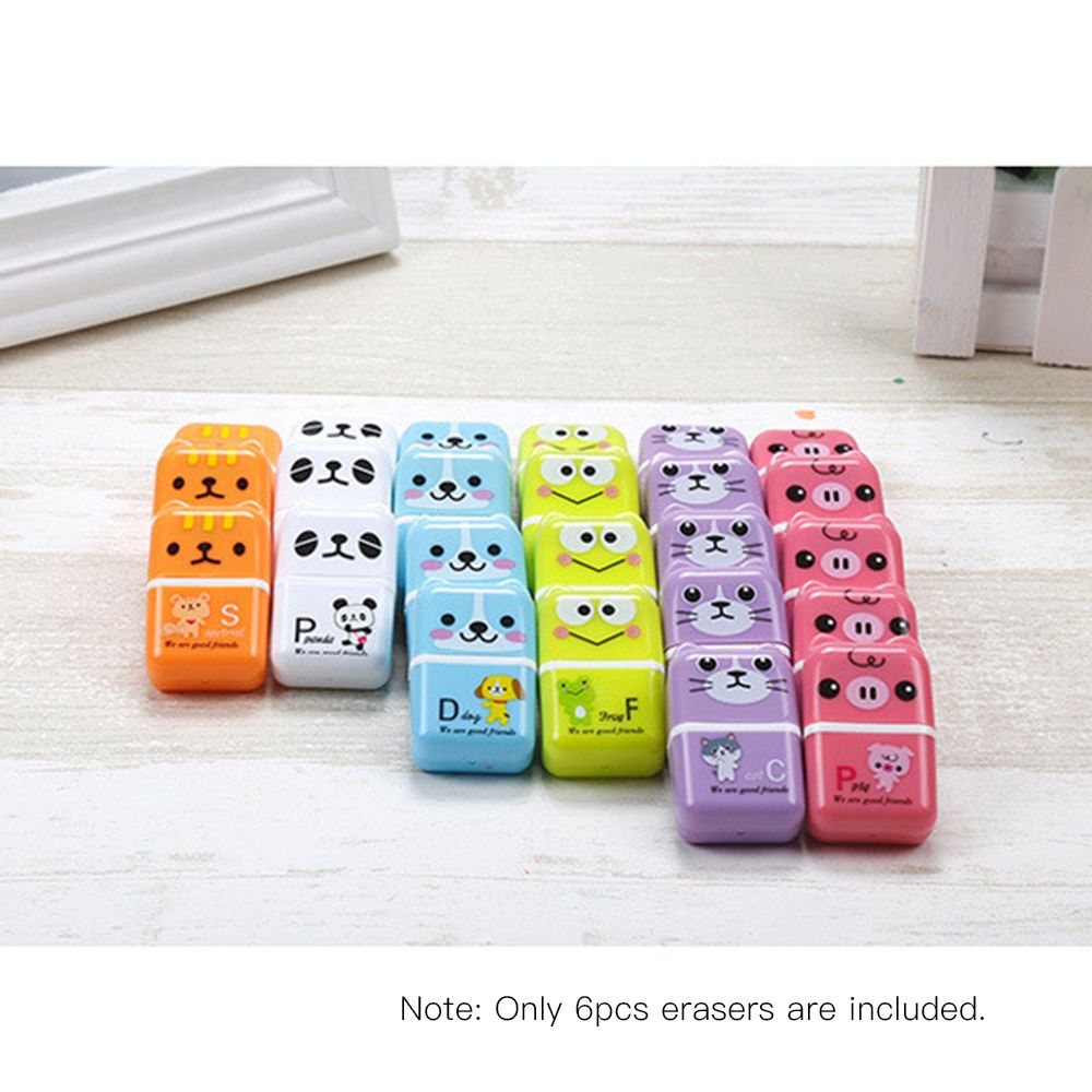 6pcs Cute Animal Pencil Eraser Cartoon Small Roller Erasers