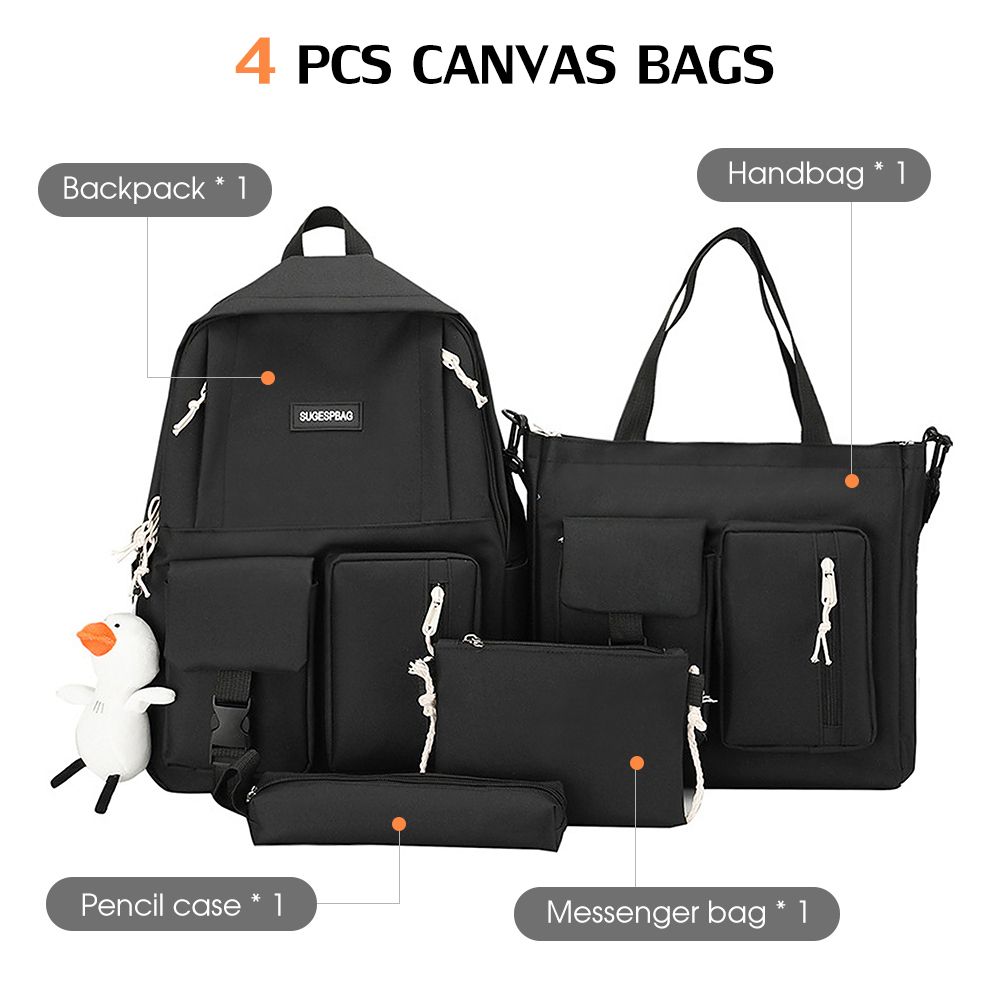 4 Pcs Canvas Backpack Combo Set School Bags With Crossbody