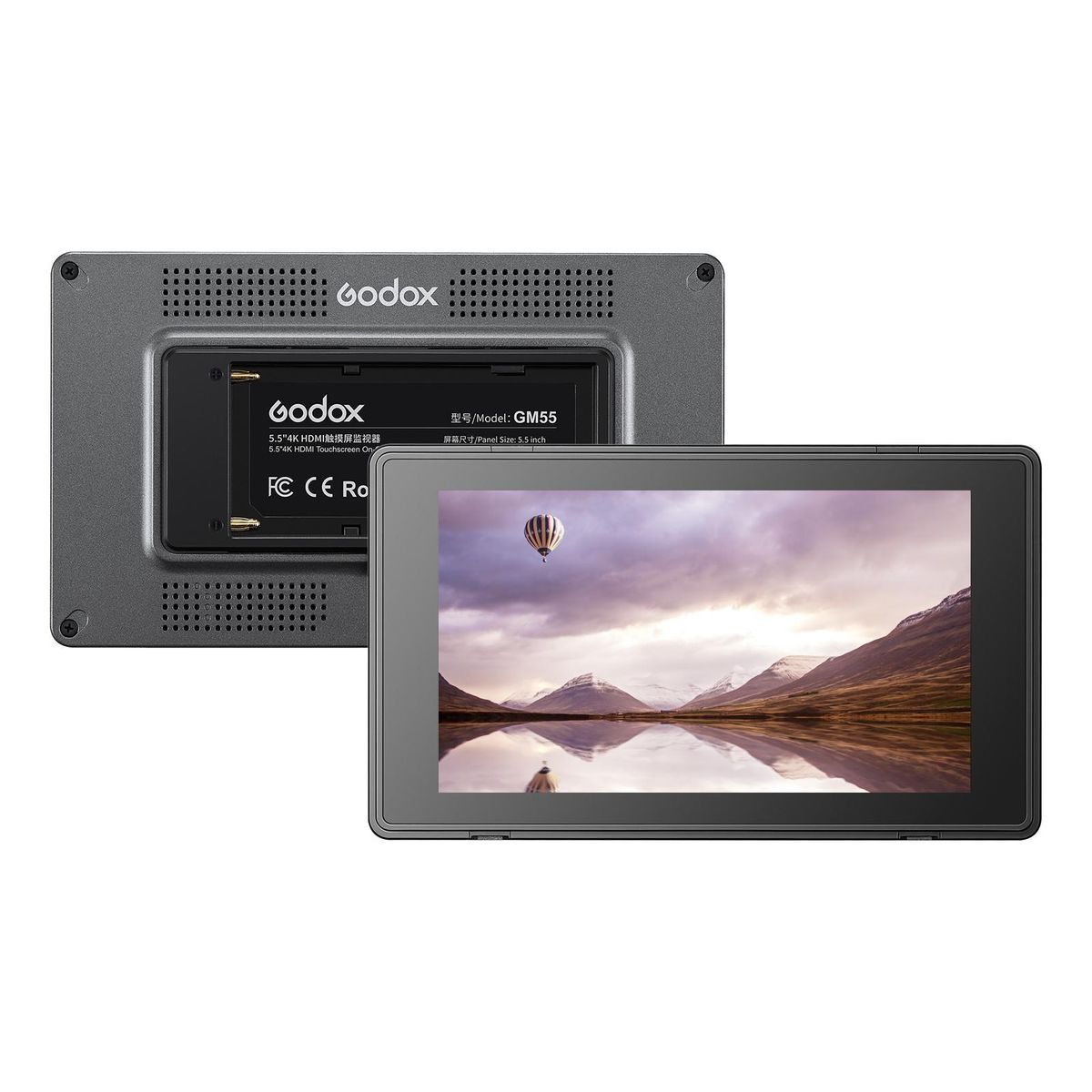 Godox GM55 5.5 Inch IPS Touchscreen On-Camera Monitor 4K HDMI Output 160° Wide Viewing Angle 3D LUT for DSLR ILDC Cameras