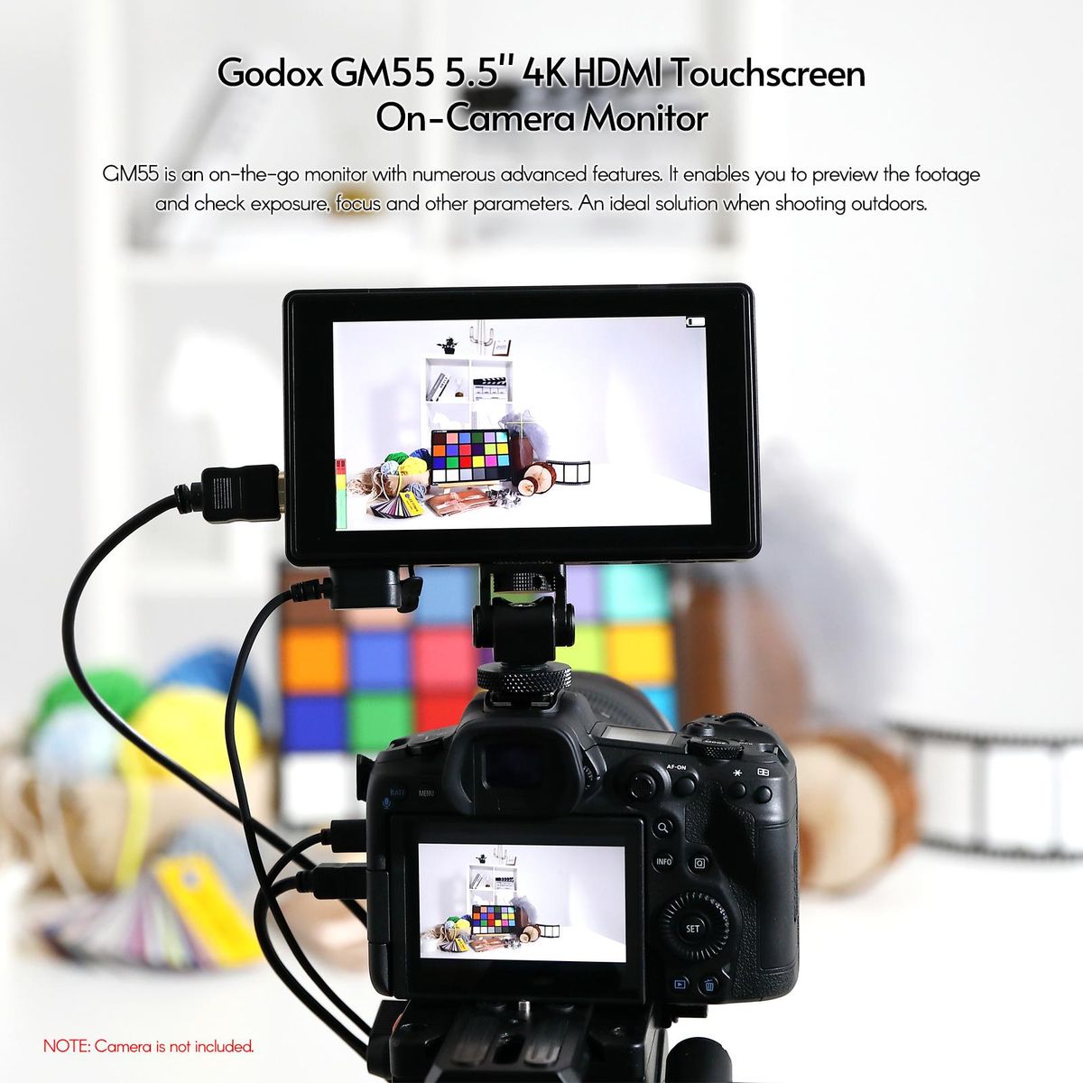 Godox GM55 5.5 Inch IPS Touchscreen On-Camera Monitor 4K HDMI Output 160° Wide Viewing Angle 3D LUT for DSLR ILDC Cameras