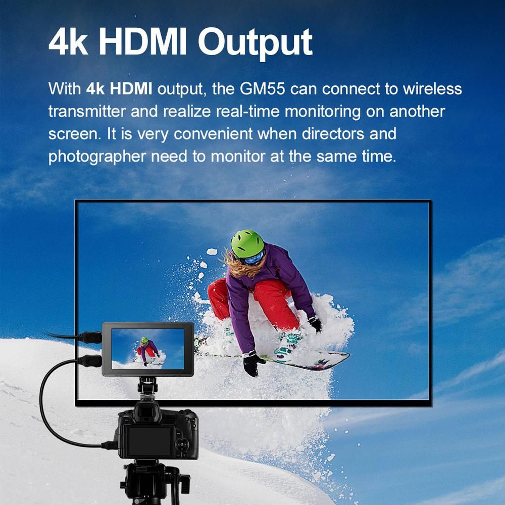 Godox GM55 5.5 Inch IPS Touchscreen On-Camera Monitor 4K HDMI Output 160° Wide Viewing Angle 3D LUT for DSLR ILDC Cameras