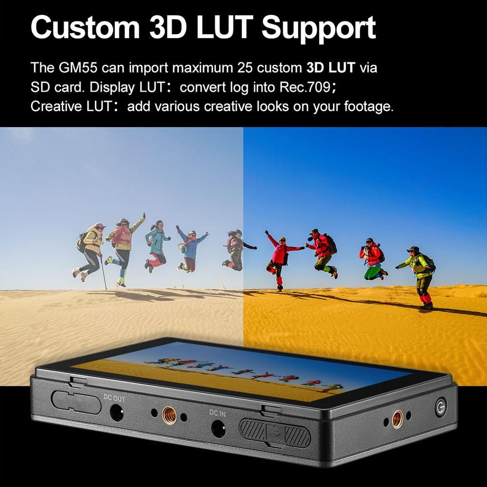 Godox GM55 5.5 Inch IPS Touchscreen On-Camera Monitor 4K HDMI Output 160° Wide Viewing Angle 3D LUT for DSLR ILDC Cameras
