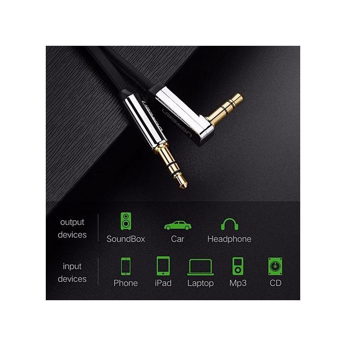 0.5 Meter 3.5mm Auxiliary Audio Jack To Jack Cable 90 Degree Right Angle For Apple IPhone, IPod, IPad, Samsung, Smartphones, Tablets And Speakers (Black) By HonTai