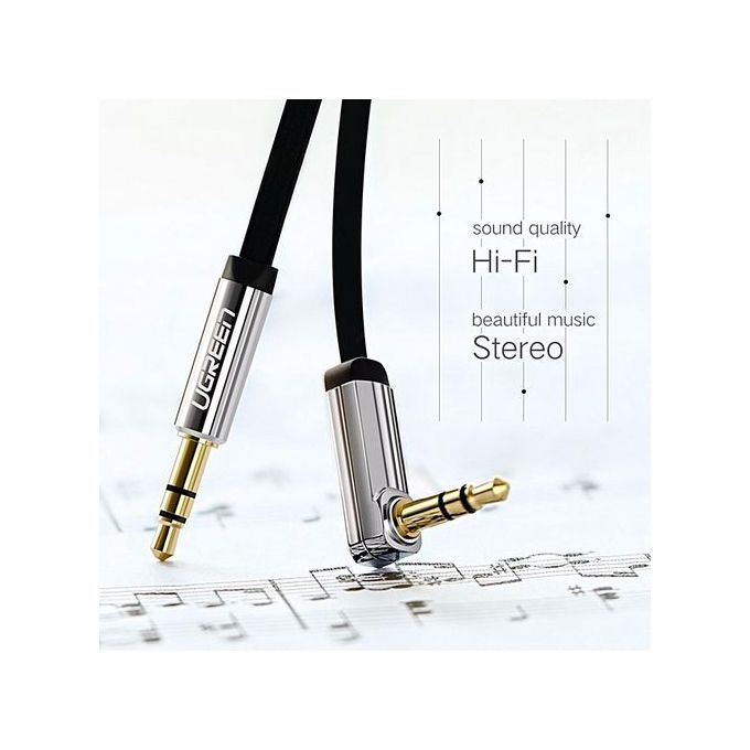 0.5 Meter 3.5mm Auxiliary Audio Jack To Jack Cable 90 Degree Right Angle For Apple IPhone, IPod, IPad, Samsung, Smartphones, Tablets And Speakers (Black) By HonTai