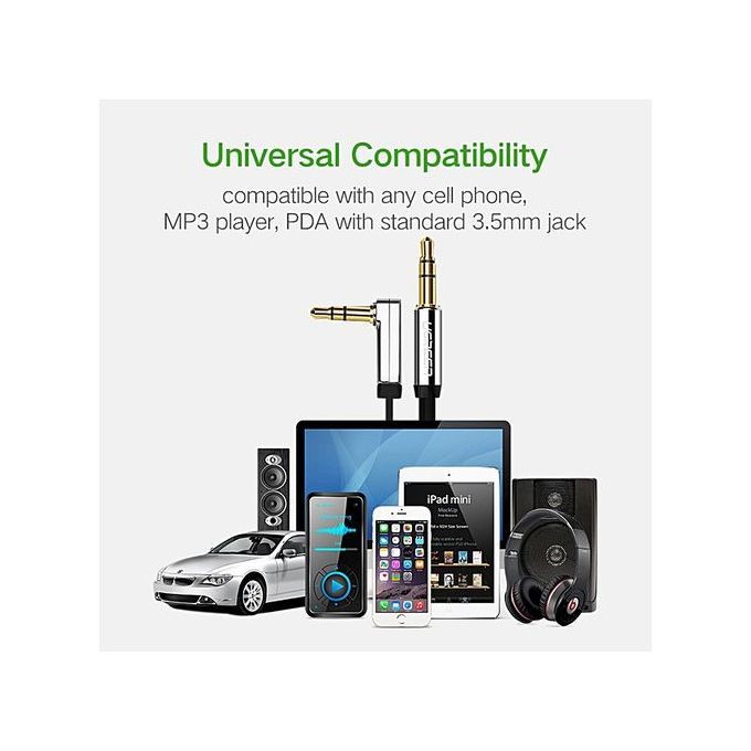 0.5 Meter 3.5mm Auxiliary Audio Jack To Jack Cable 90 Degree Right Angle For Apple IPhone, IPod, IPad, Samsung, Smartphones, Tablets And Speakers (Black) By HonTai