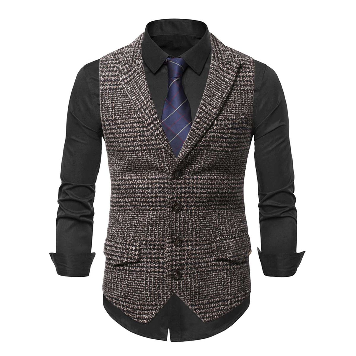 (Black White)Mens Suit Vest Fashion Slim Fit Thin Plaid Men Waistcoat Tops Business Vest Waistcoat Man England Style Male Casual Suits Vests DOU