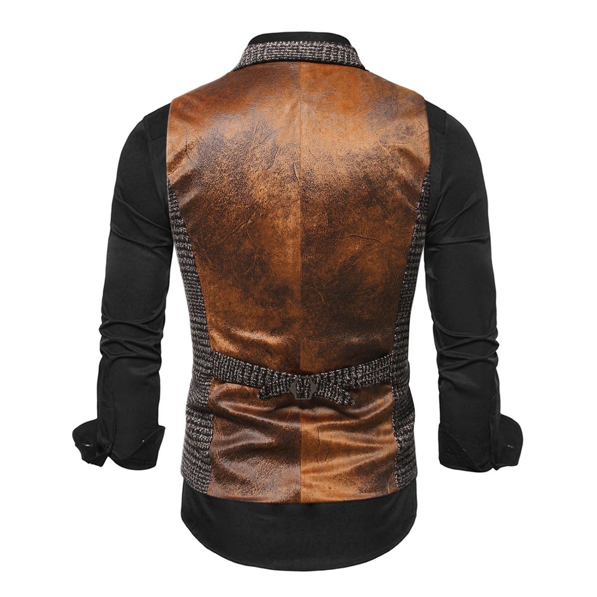 (Black White)Mens Suit Vest Fashion Slim Fit Thin Plaid Men Waistcoat Tops Business Vest Waistcoat Man England Style Male Casual Suits Vests DOU