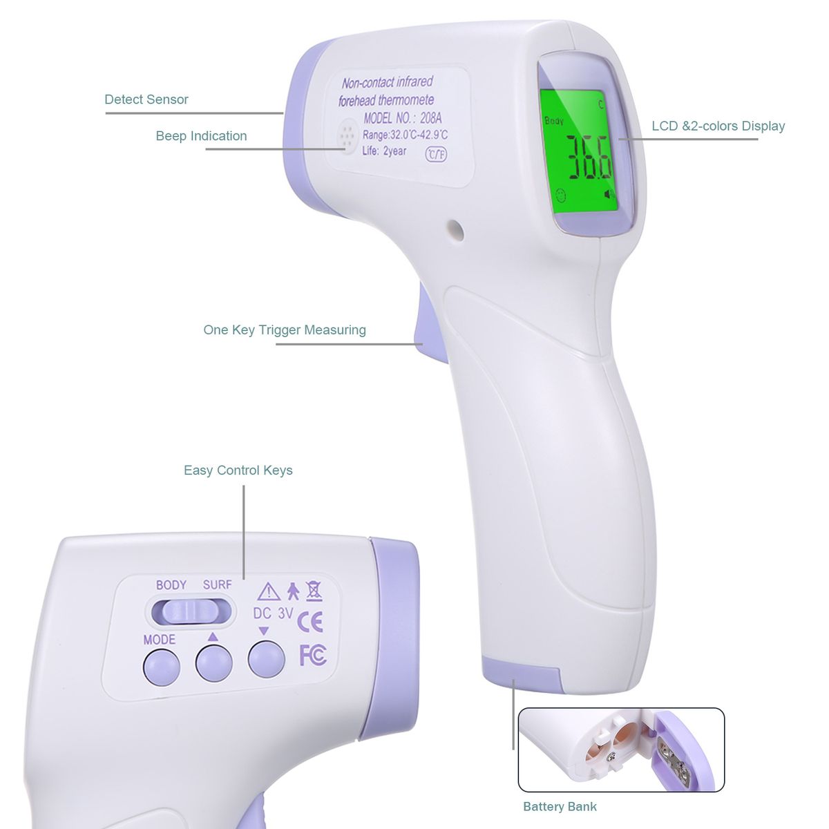 Non-contact Infrafred Thermometer Forehead Ear Thermometer