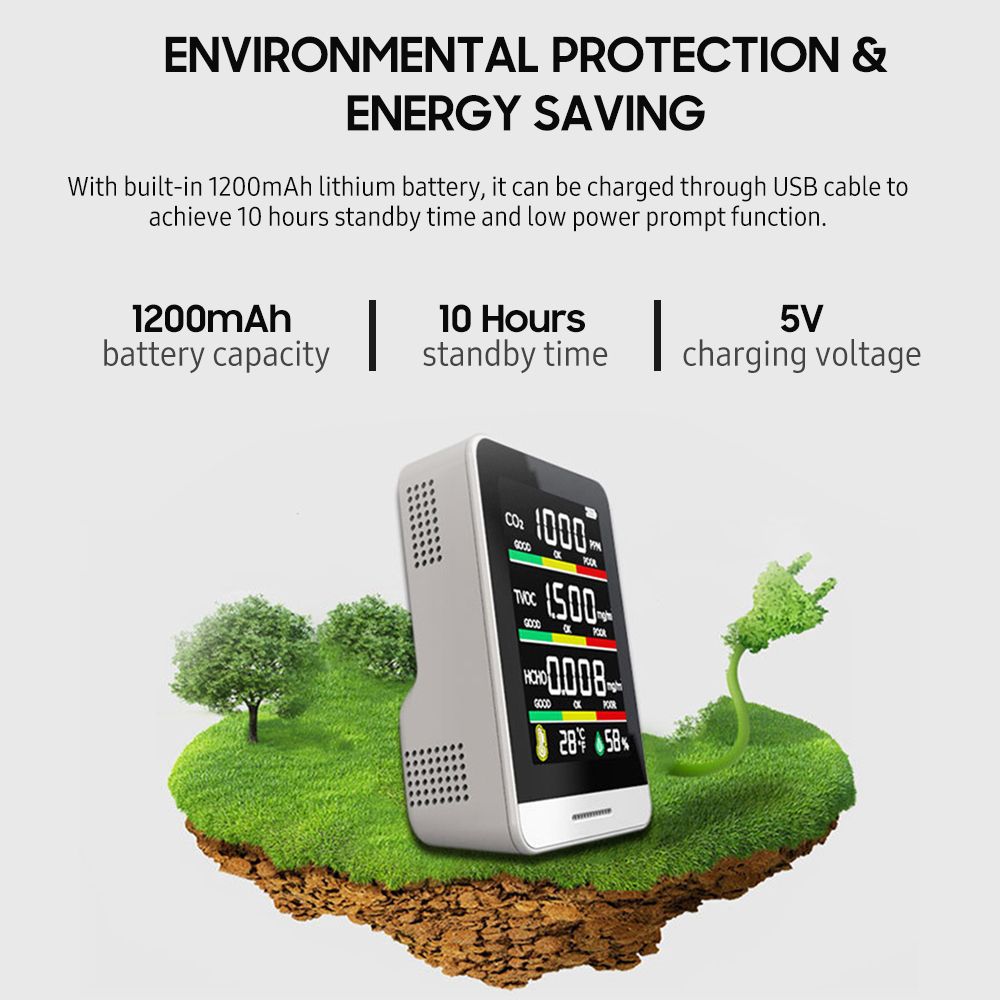 USB Rechargeable Air Quality Tester Monitoring CO2 / TVOC /