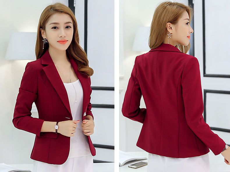 Ladies Office Work Blazer Spring Autumn Blazer  (Wine Red)
