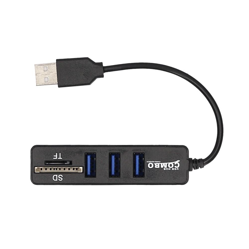 5-in-1 Multifunctional USB2.0 Hub Converter with TF SD Card Slots Support USB Fan Mouse Keyboard Mobile Hard Disk U Disk Black