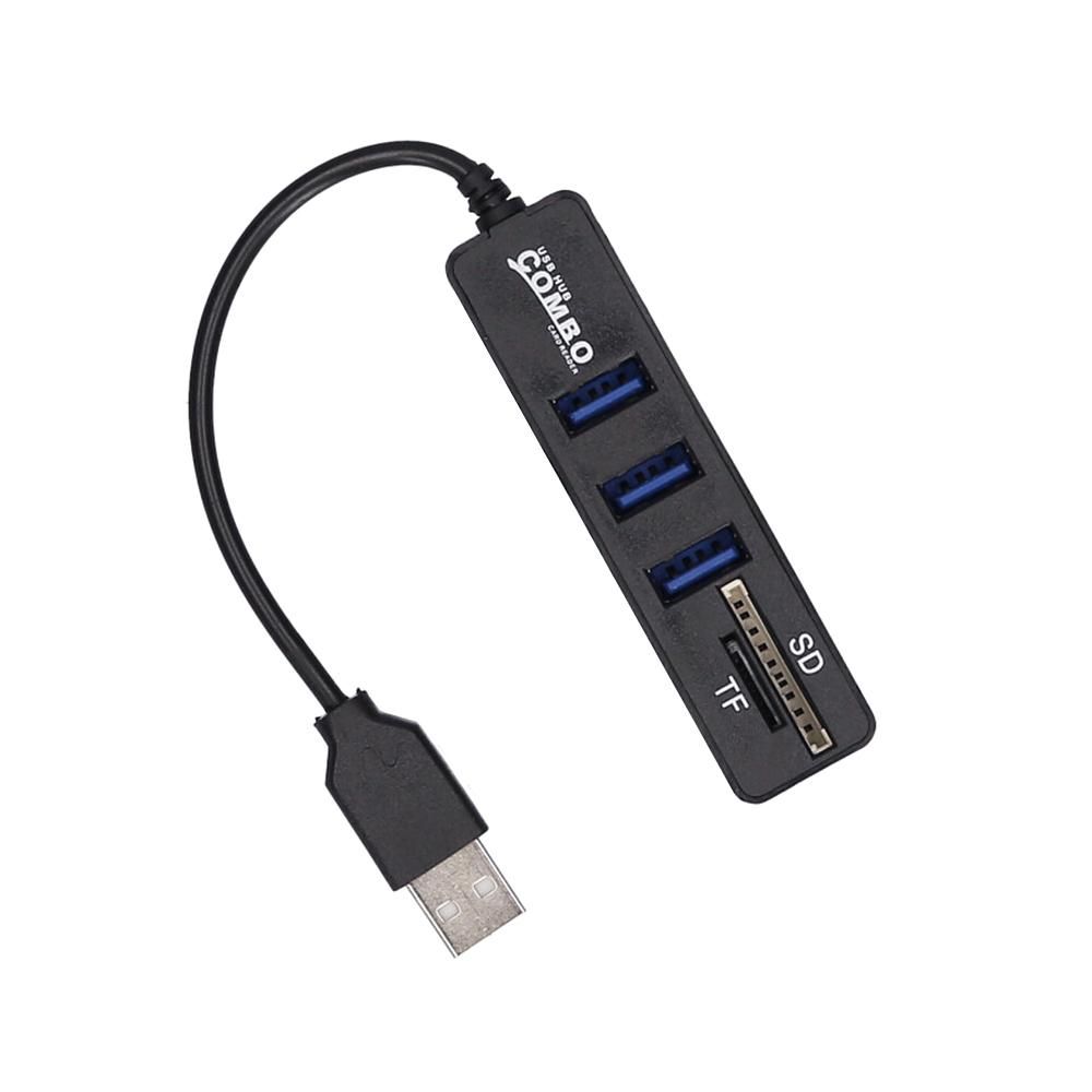 5-in-1 Multifunctional USB2.0 Hub Converter with TF SD Card Slots Support USB Fan Mouse Keyboard Mobile Hard Disk U Disk Black