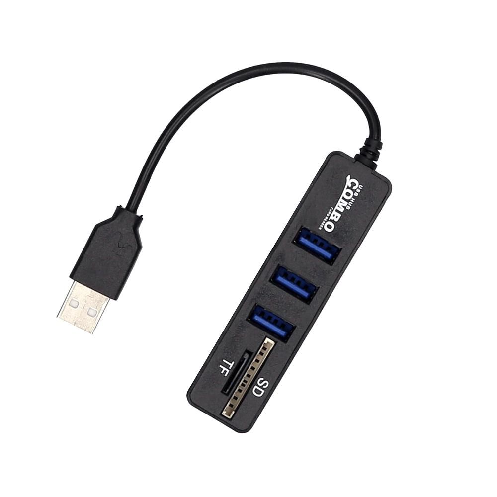 5-in-1 Multifunctional USB2.0 Hub Converter with TF SD Card Slots Support USB Fan Mouse Keyboard Mobile Hard Disk U Disk Black