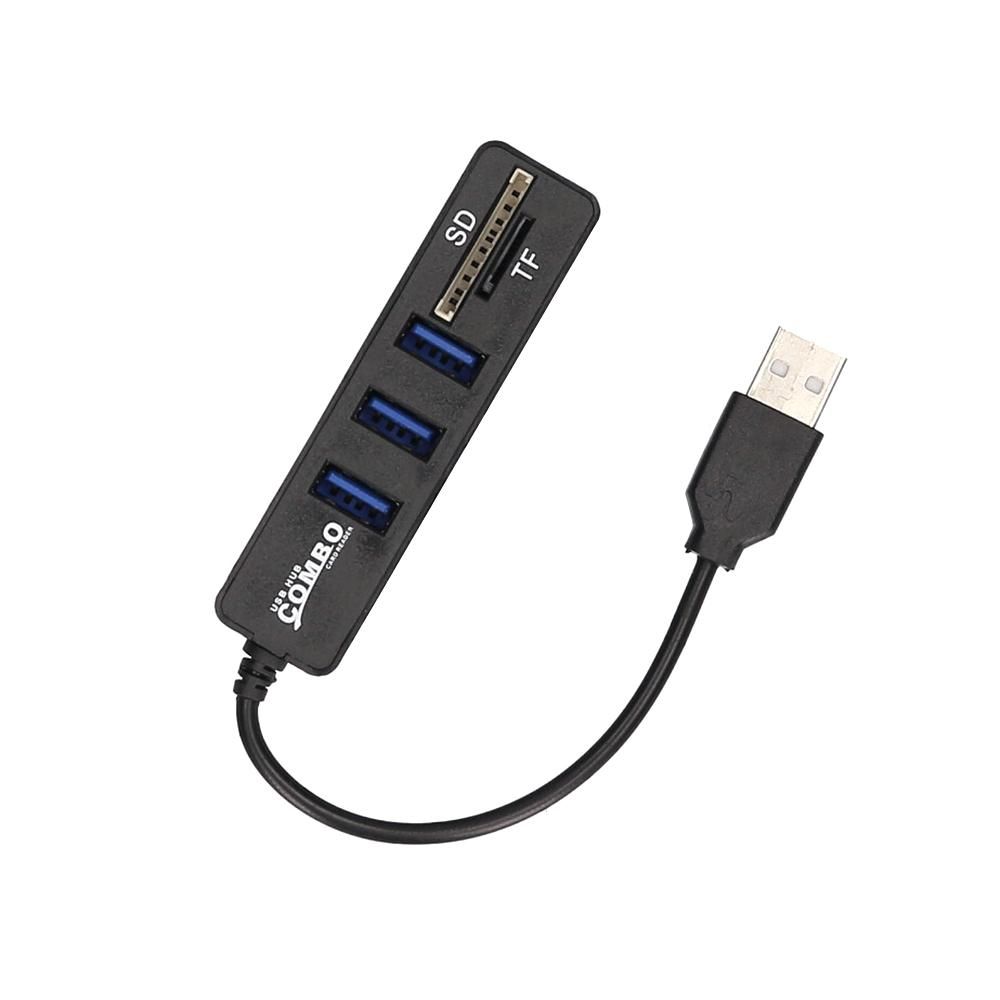 5-in-1 Multifunctional USB2.0 Hub Converter with TF SD Card Slots Support USB Fan Mouse Keyboard Mobile Hard Disk U Disk Black