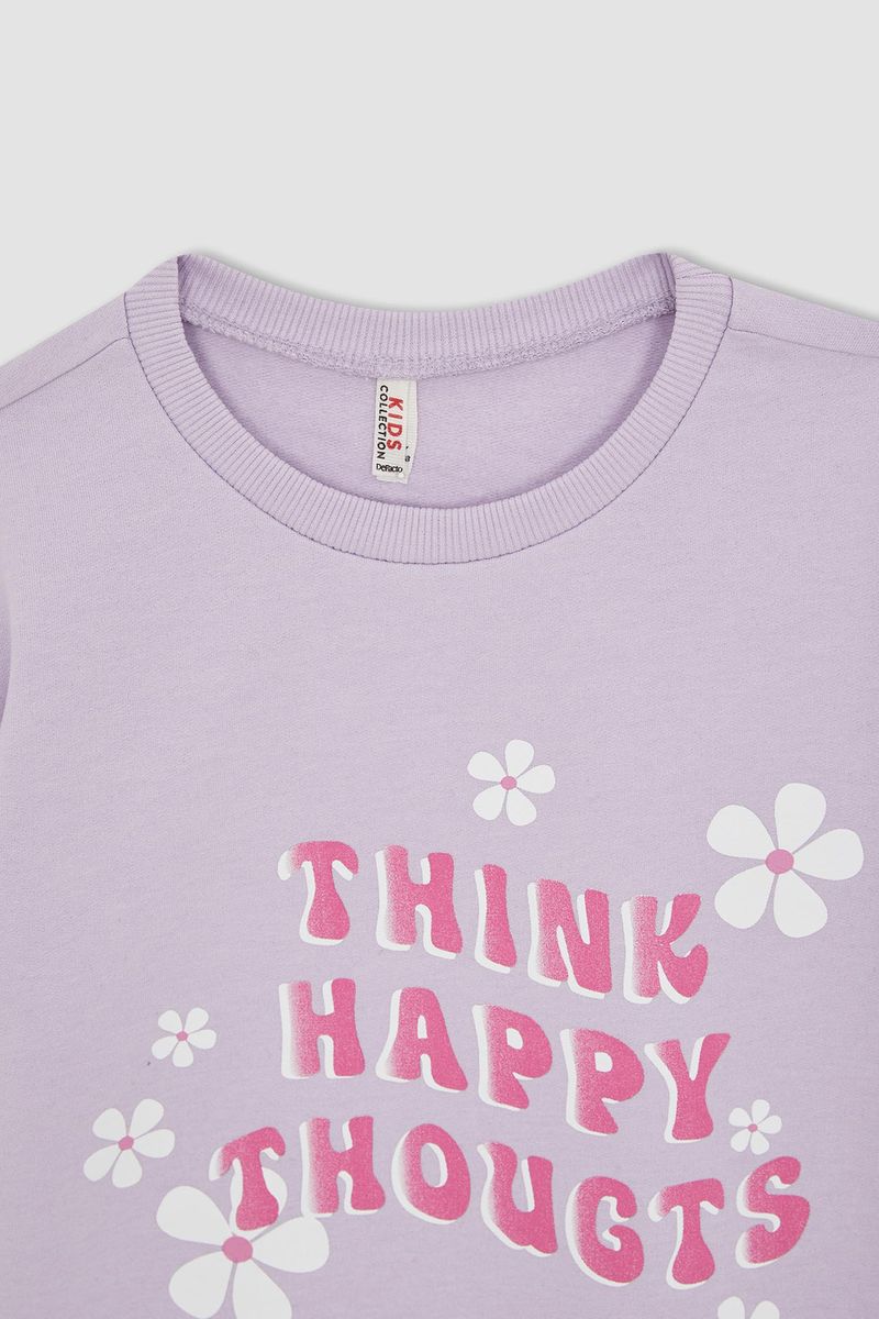 Girl Regular Fit Crew Neck Knitted Sweat Shirt - Purple