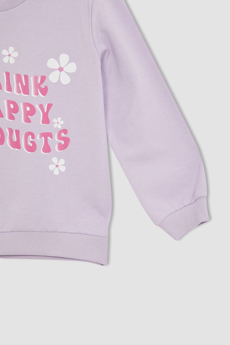 Girl Regular Fit Crew Neck Knitted Sweat Shirt - Purple