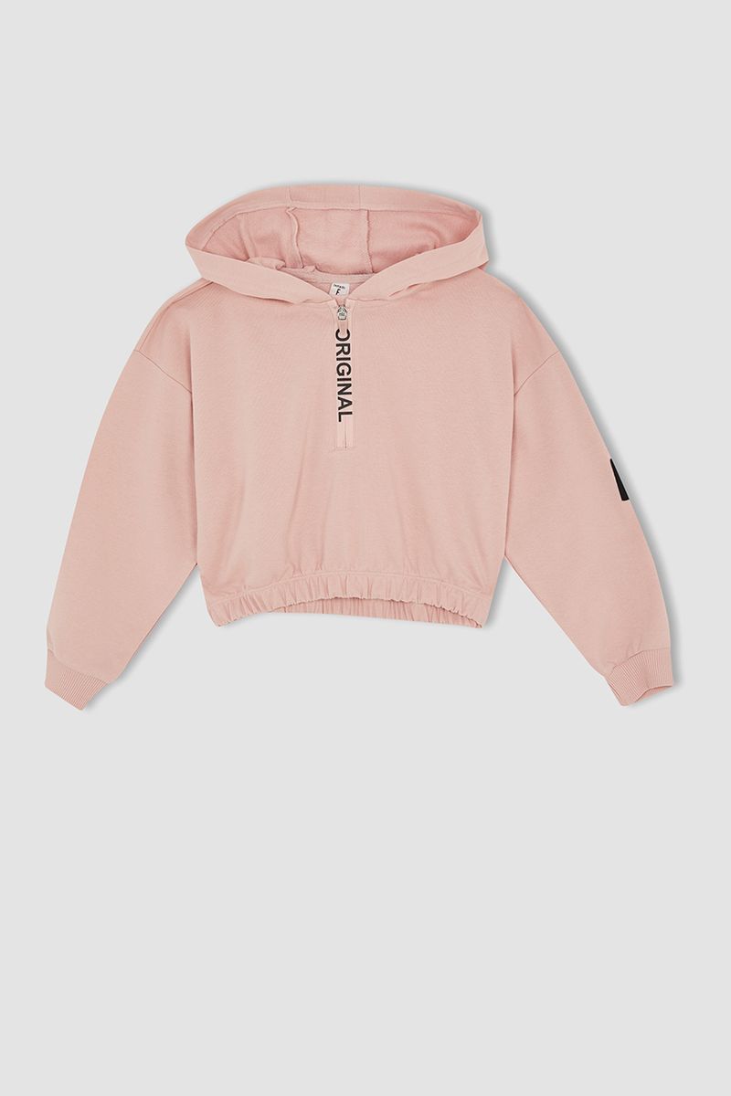 Girl - Regular Fit Hooded Long Sleeve Knitted Sweat Shirt - Pink