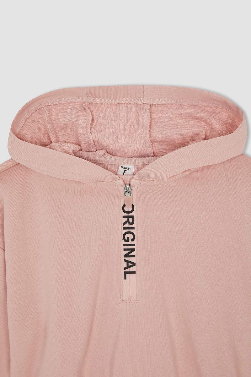 Girl - Regular Fit Hooded Long Sleeve Knitted Sweat Shirt - Pink