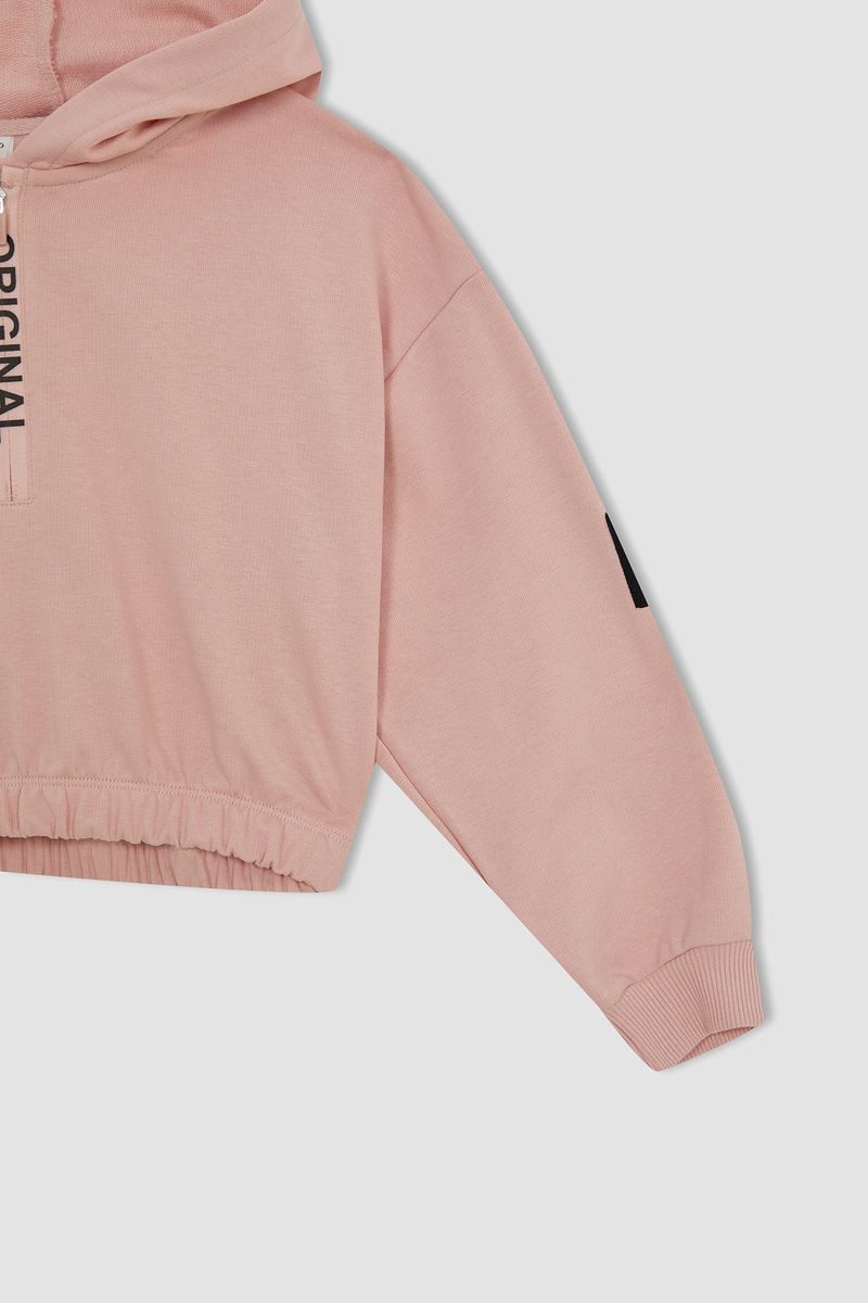 Girl - Regular Fit Hooded Long Sleeve Knitted Sweat Shirt - Pink
