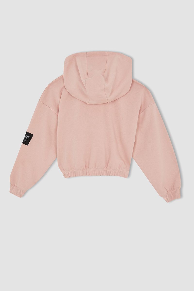 Girl - Regular Fit Hooded Long Sleeve Knitted Sweat Shirt - Pink
