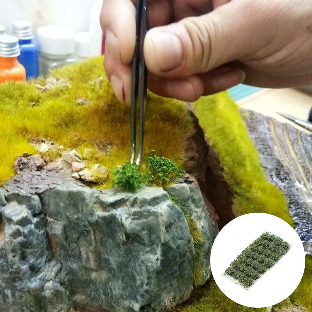 28 PCS Grass Tufts Self Adhesive Sand Table Model Scenery Dark Green