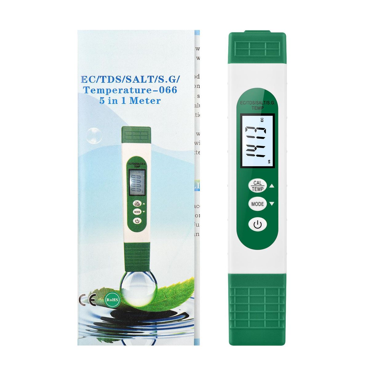 5-in-1 Multifunctional Water Quality Analyzer Portable Pen Type EC/TDS/S.G/SALT/TEMP Test Meter Water Tester LCD Digital Water Quality Detector Analysis Meter for Home Aquarium Swimming Pool