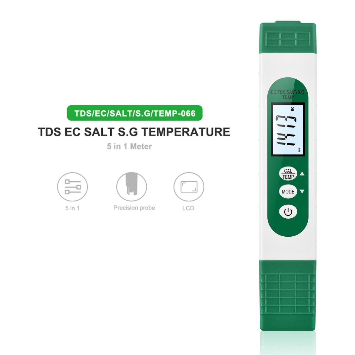5-in-1 Multifunctional Water Quality Analyzer Portable Pen Type EC/TDS/S.G/SALT/TEMP Test Meter Water Tester LCD Digital Water Quality Detector Analysis Meter for Home Aquarium Swimming Pool