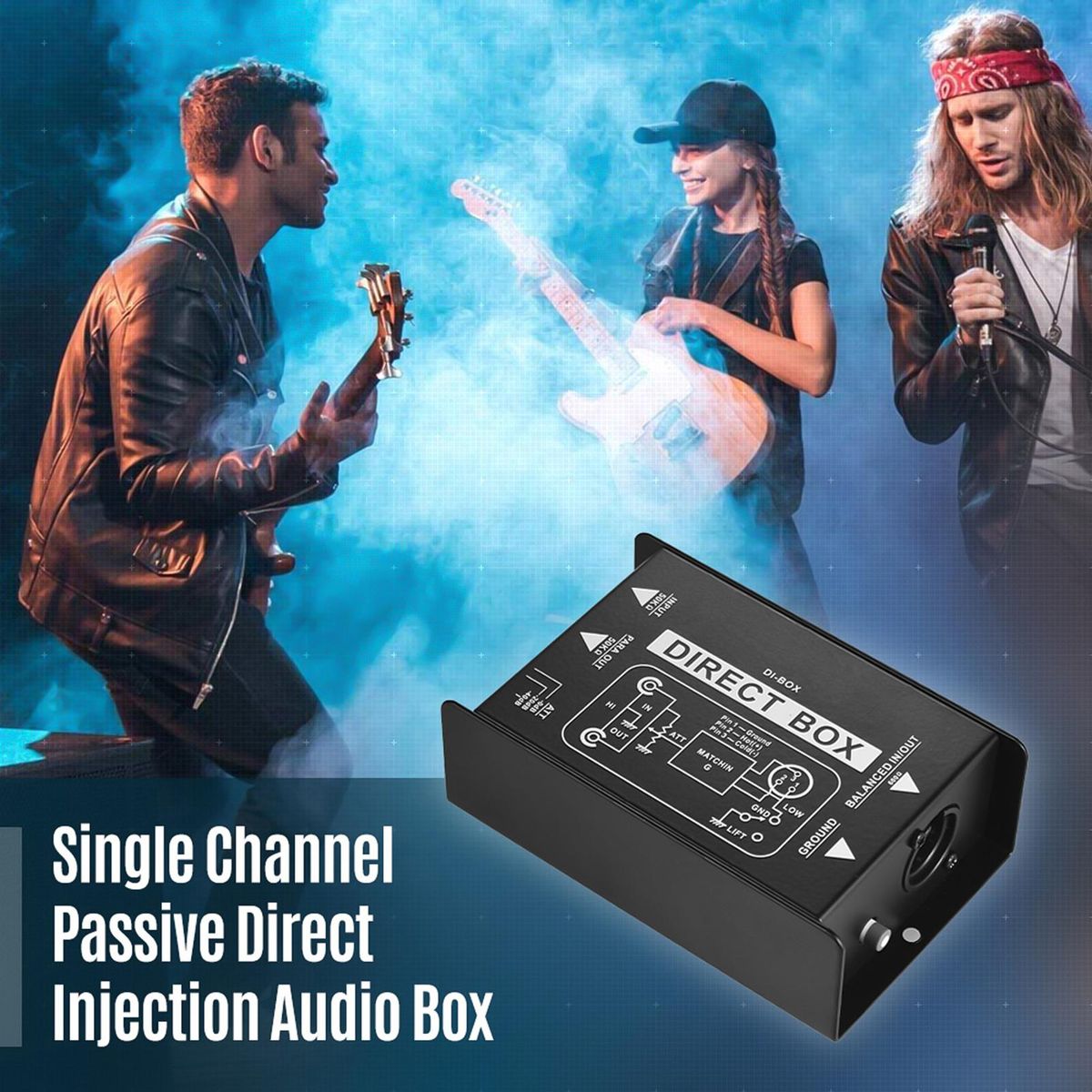Professional Single Channel Passive DI-Box Direct Injection Audio Box Balanced & Unbalance Signal Converter with XLR TRS Interfaces for Electric Guitar Bass Live Performance