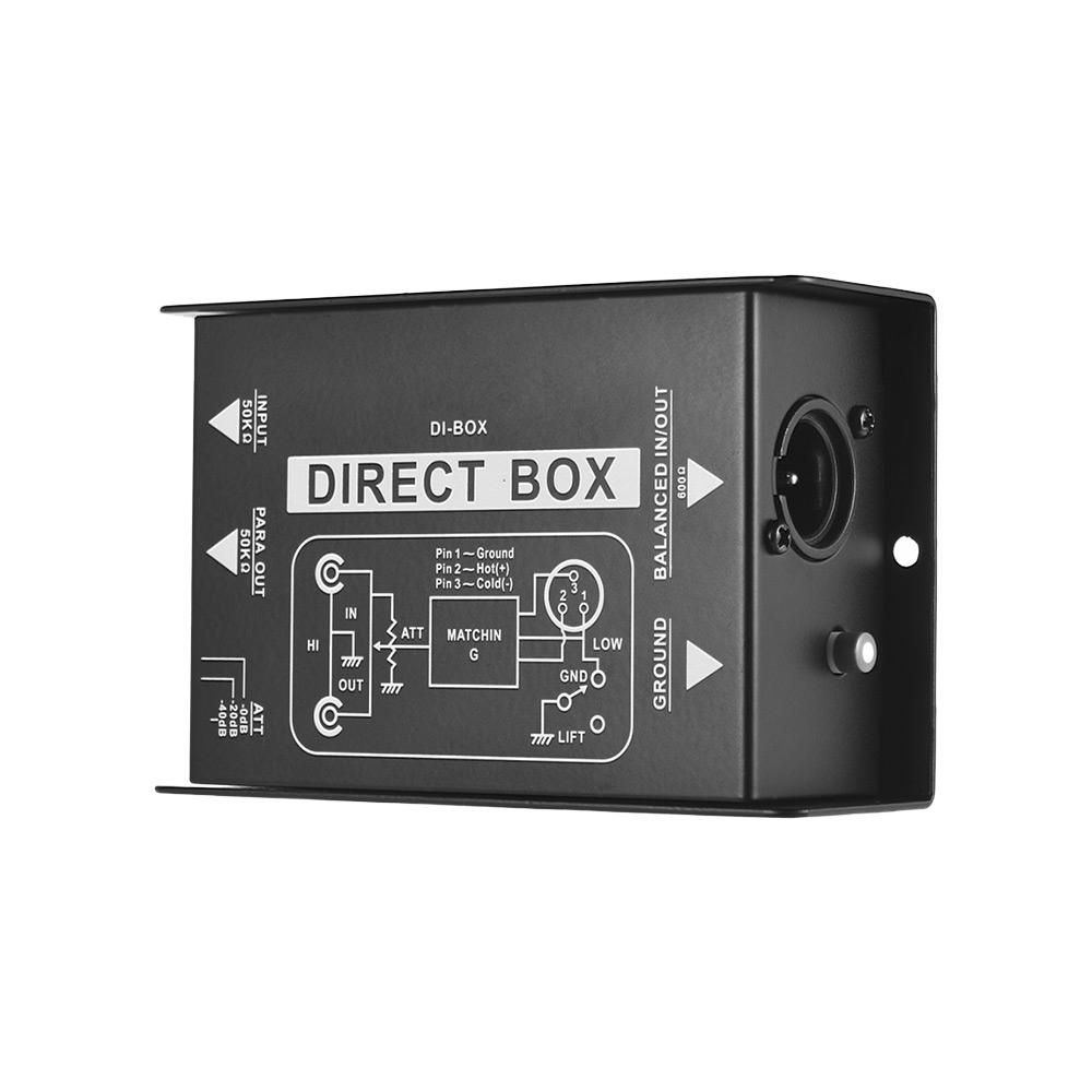 Professional Single Channel Passive DI-Box Direct Injection Audio Box Balanced & Unbalance Signal Converter with XLR TRS Interfaces for Electric Guitar Bass Live Performance