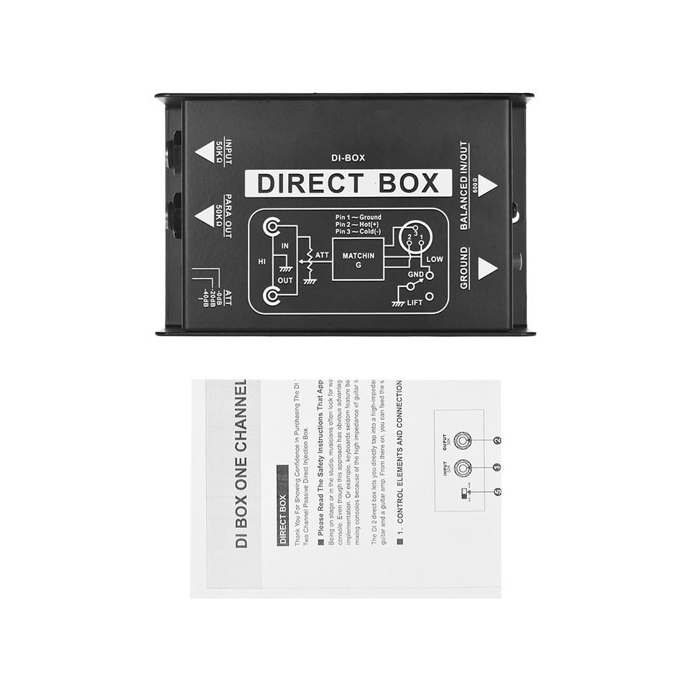 Professional Single Channel Passive DI-Box Direct Injection Audio Box Balanced & Unbalance Signal Converter with XLR TRS Interfaces for Electric Guitar Bass Live Performance