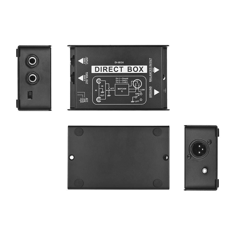 Professional Single Channel Passive DI-Box Direct Injection Audio Box Balanced & Unbalance Signal Converter with XLR TRS Interfaces for Electric Guitar Bass Live Performance