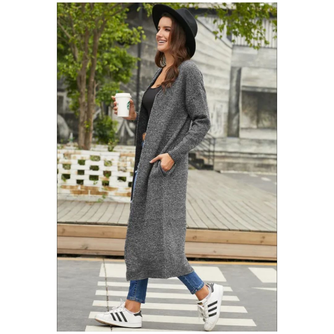 Mfed Gray Open Front Knit Long Cardigan