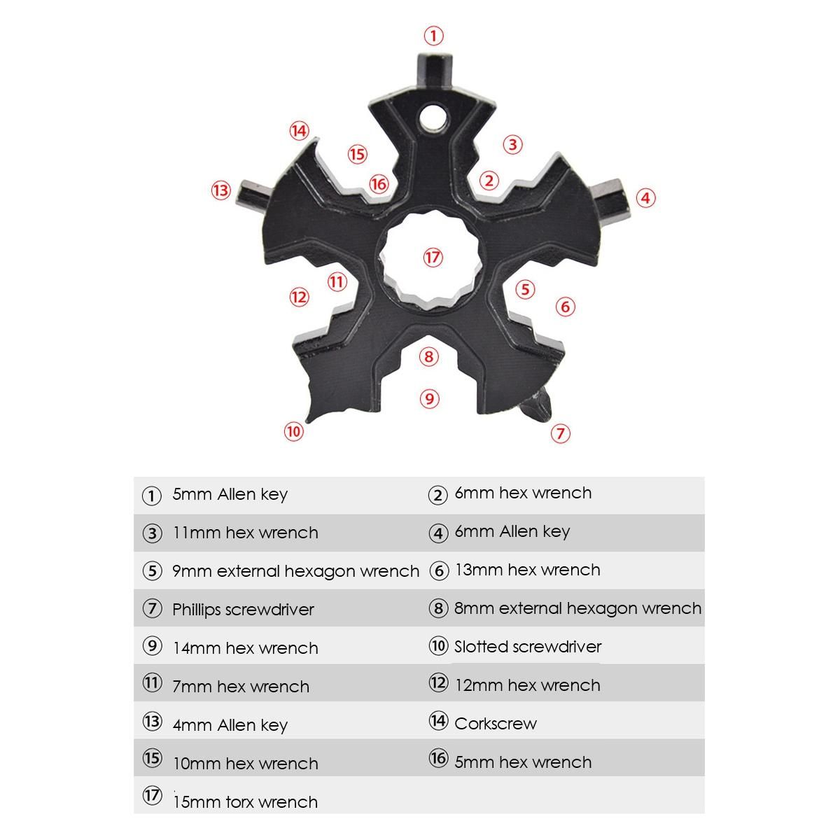 17in1 Snowflake Multi Pocket Tool Keychain Spanner Hex