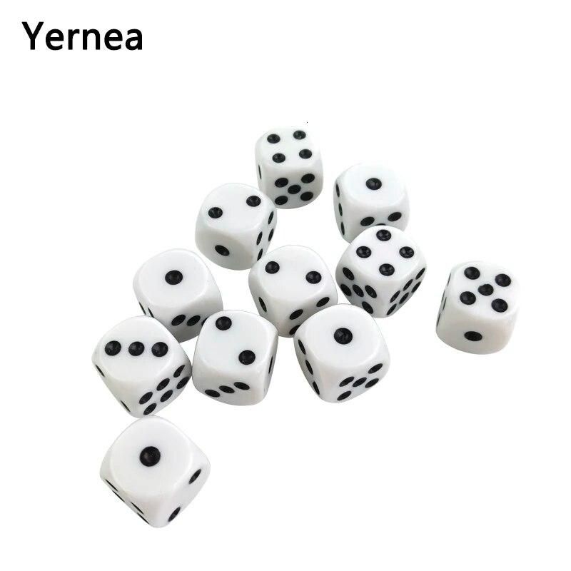 Yernea High-quality 50Pcs/Lot 16mm Dice Set White Black Point Drinking Dice Acrylic White Round Corner D6 Points Dice Club Party