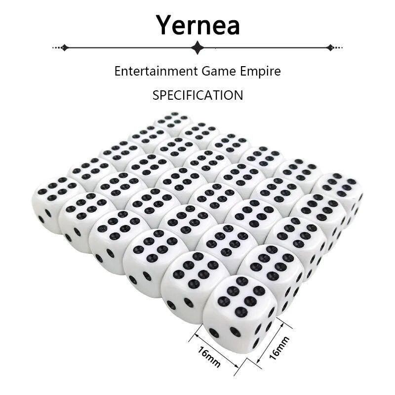 Yernea High-quality 50Pcs/Lot 16mm Dice Set White Black Point Drinking Dice Acrylic White Round Corner D6 Points Dice Club Party