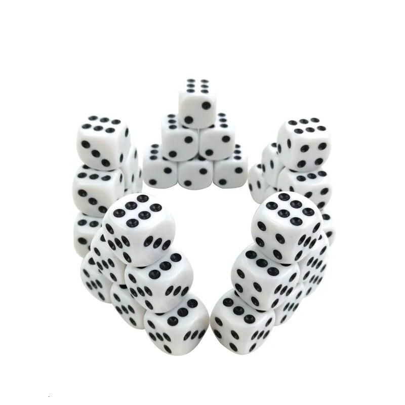 Yernea High-quality 50Pcs/Lot 16mm Dice Set White Black Point Drinking Dice Acrylic White Round Corner D6 Points Dice Club Party