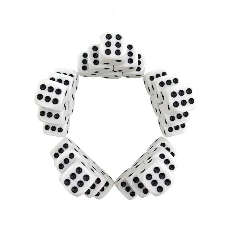Yernea High-quality 50Pcs/Lot 16mm Dice Set White Black Point Drinking Dice Acrylic White Round Corner D6 Points Dice Club Party