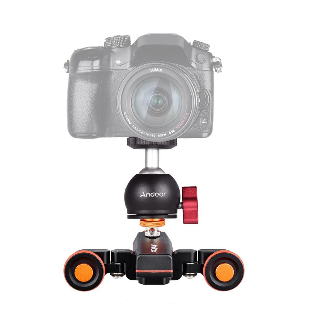 Andoer L4 PRO Motorized Camera Video Dolly with Scale Indication Electric Track Slider Wireless Remote Control 3 Speed Adjustable Mini Slider Skater for DSLR Camera Smartphone + Mini Flexible Ballhead Mount Adapter