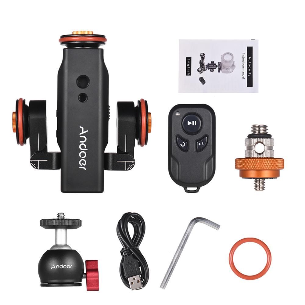 Andoer L4 PRO Motorized Camera Video Dolly with Scale Indication Electric Track Slider Wireless Remote Control 3 Speed Adjustable Mini Slider Skater for DSLR Camera Smartphone + Mini Flexible Ballhead Mount Adapter