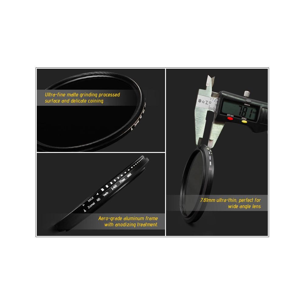 ZOMEI 55mm Ultra Slim Variable Fader ND2-400 Neutral Density ND Filter Adjustable ND2 ND4 ND8 ND16 ND32 to ND400 Replacement for Sony 18-55mm 55-200mm 55-250mm Lens