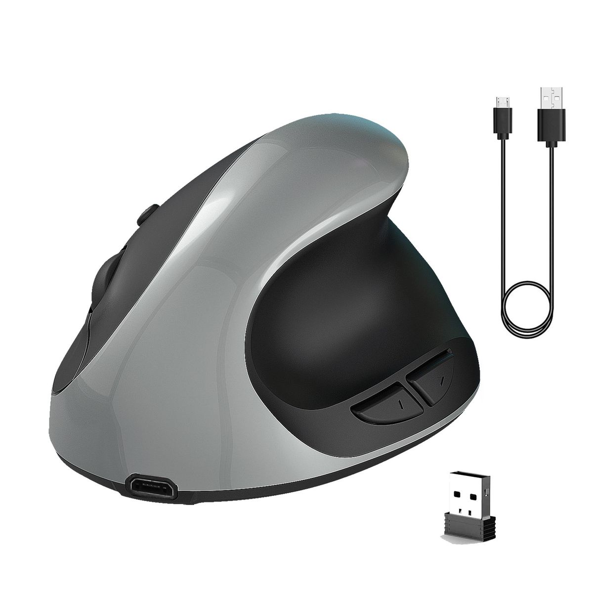 HXSJ X10 2.4G Wireless Vertical Mouse Ergonomic Mice 3-gear Adjustable DPI Built-in 600mAh Rechargeable Lithium Battery Grey