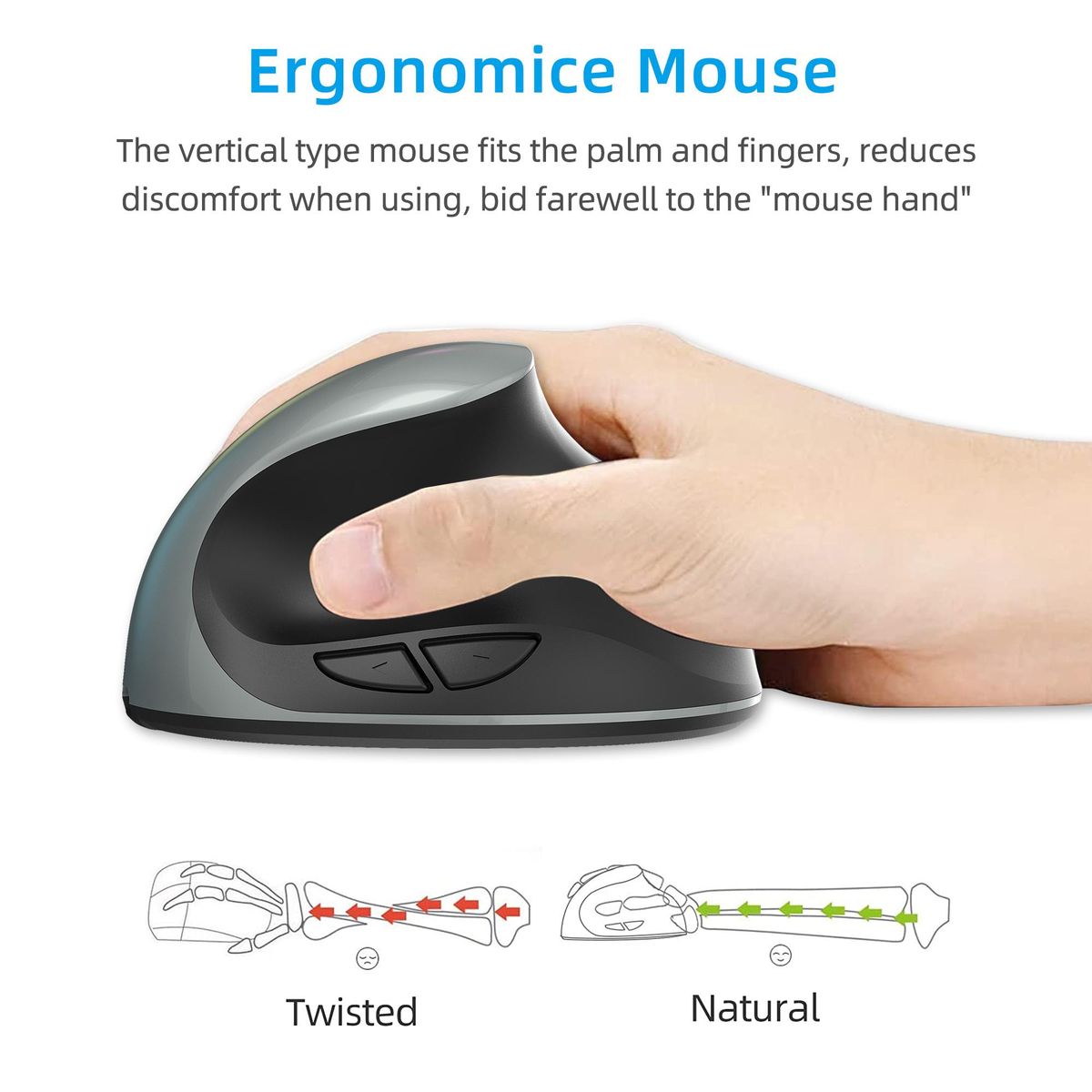 HXSJ X10 2.4G Wireless Vertical Mouse Ergonomic Mice 3-gear Adjustable DPI Built-in 600mAh Rechargeable Lithium Battery Grey