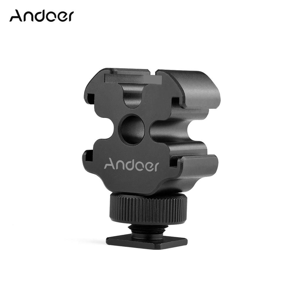 Andoer Portable Aluminum Alloy One-to-Three Cold Shoe Stand Triple Cold Shoe Mount Extension Bracket for Tripod DSLR ILDC Camera Microphone Video Light Monitor Magic Arm