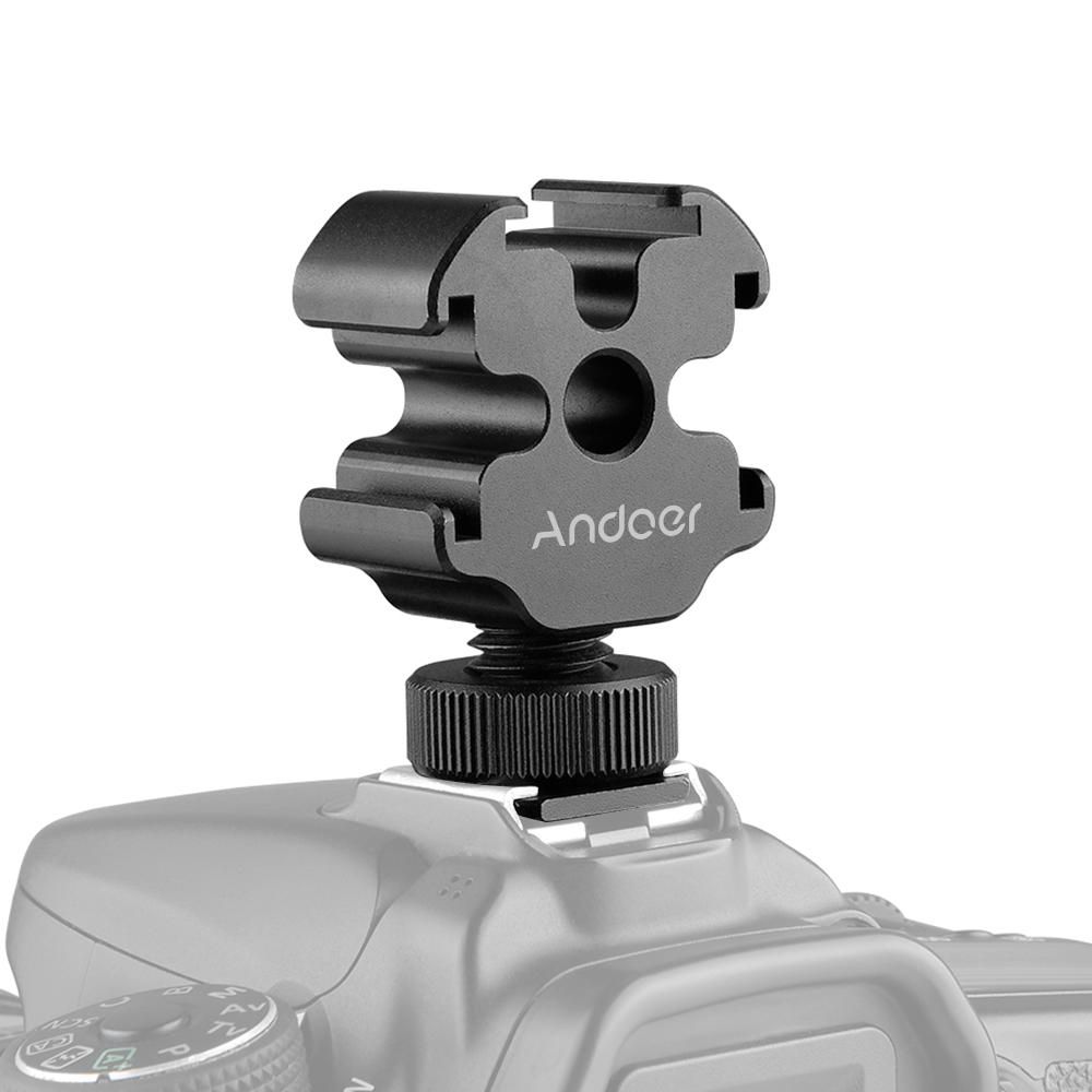 Andoer Portable Aluminum Alloy One-to-Three Cold Shoe Stand Triple Cold Shoe Mount Extension Bracket for Tripod DSLR ILDC Camera Microphone Video Light Monitor Magic Arm