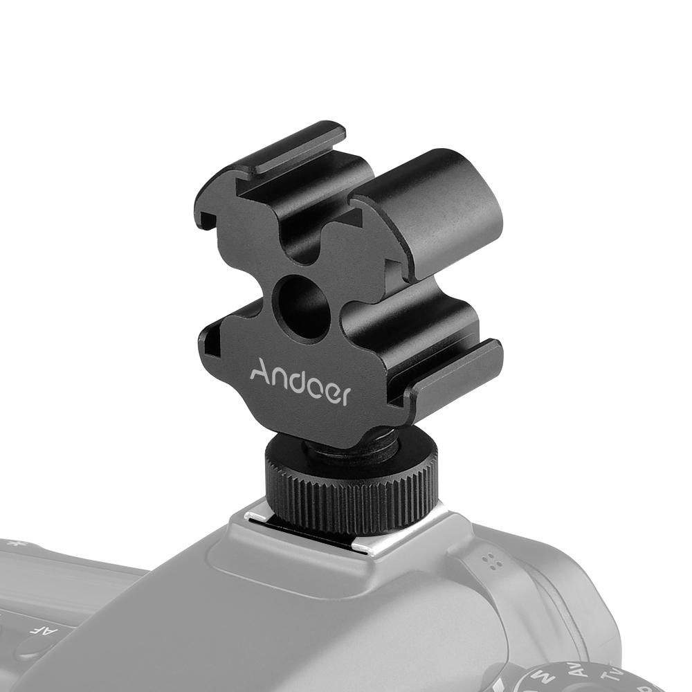Andoer Portable Aluminum Alloy One-to-Three Cold Shoe Stand Triple Cold Shoe Mount Extension Bracket for Tripod DSLR ILDC Camera Microphone Video Light Monitor Magic Arm