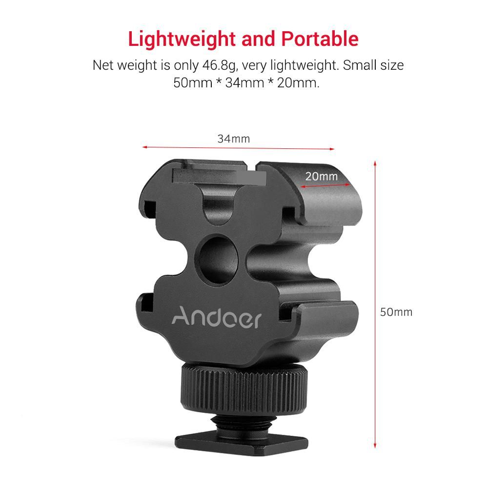 Andoer Portable Aluminum Alloy One-to-Three Cold Shoe Stand Triple Cold Shoe Mount Extension Bracket for Tripod DSLR ILDC Camera Microphone Video Light Monitor Magic Arm