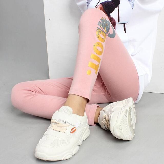 Girls Sport Leggings New Teenage Girls Cotton Pant Golden Print Black Leggings