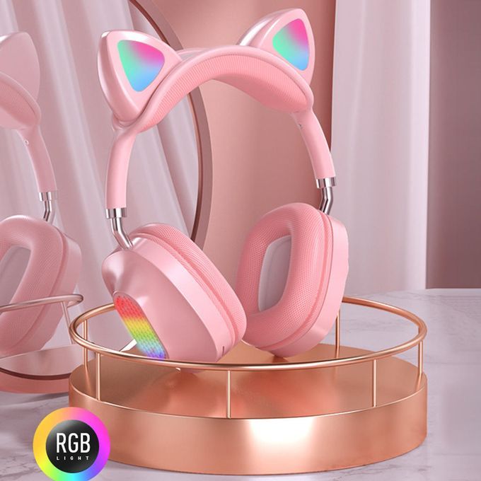 Cat Ear Bluetooth 5.0 Headphones Soft Earpads Noise Canceling For Pink