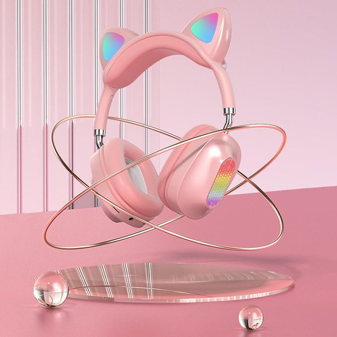 Cat Ear Bluetooth 5.0 Headphones Soft Earpads Noise Canceling For Pink